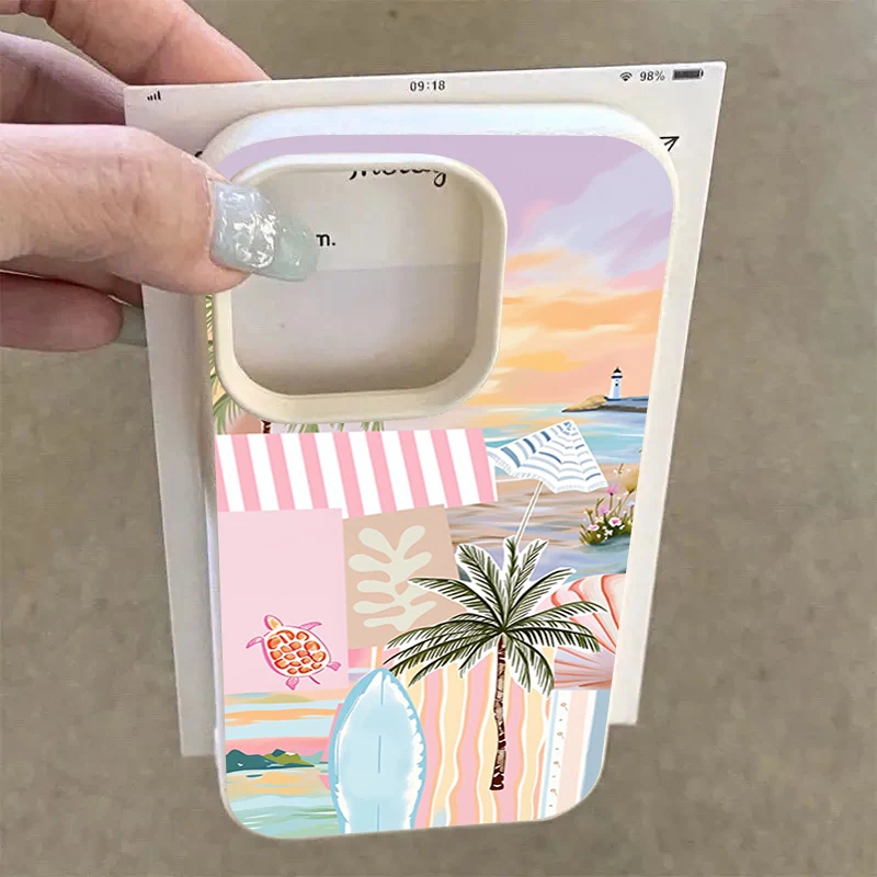 Simple Summer Palm Tree Pattern Lychee Texture Phone Case For iPhone 17 Pro Max 11 12 13 14 15 16 Pro 15 Plus 17 Air Soft Cover view 4