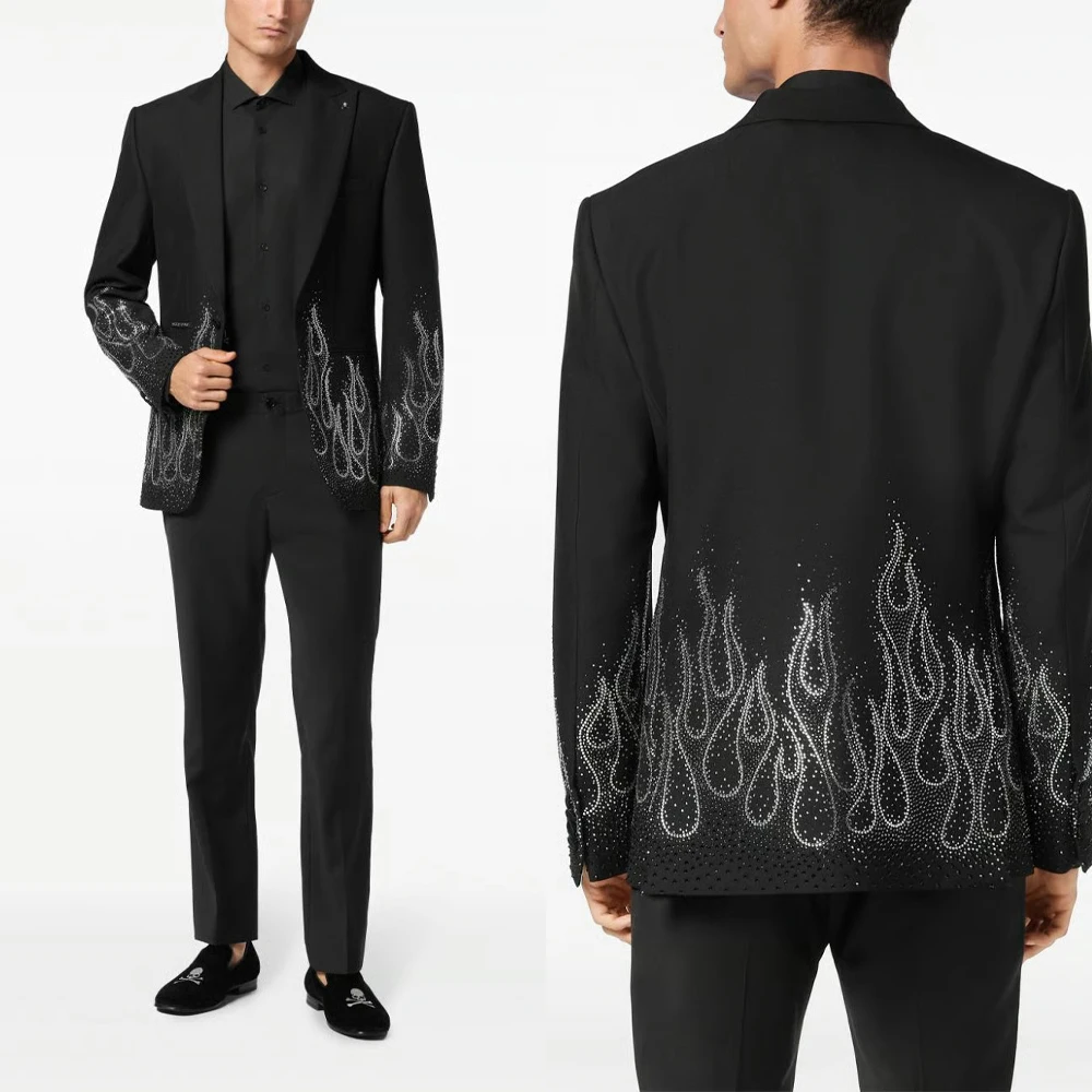 

Роскошные свадебные смокинги с бусинами, 2-компонентный пиджак с остроконечными лацканами, однобортный пиджак для выпускного вечера, приталенный индивидуальный заказ, trajes para hombre