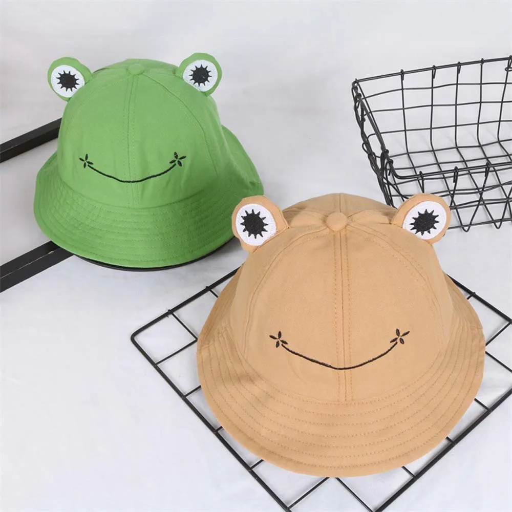 

Cute Adjustable Sun Protective Women Embroidery Frog Bucket cap Visors Hat Sun Hat Fisherman's hat