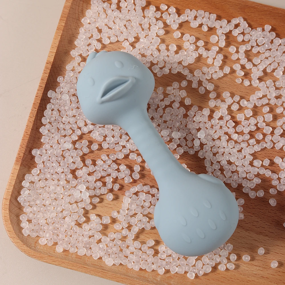 Brinquedo de mordedor de chocalho de bebê de silicone – abanador portátil de pato de coelho fofo, brinquedo de agitação de mascar sem BPA para recém-nascidos, bebês e crianças pequenas