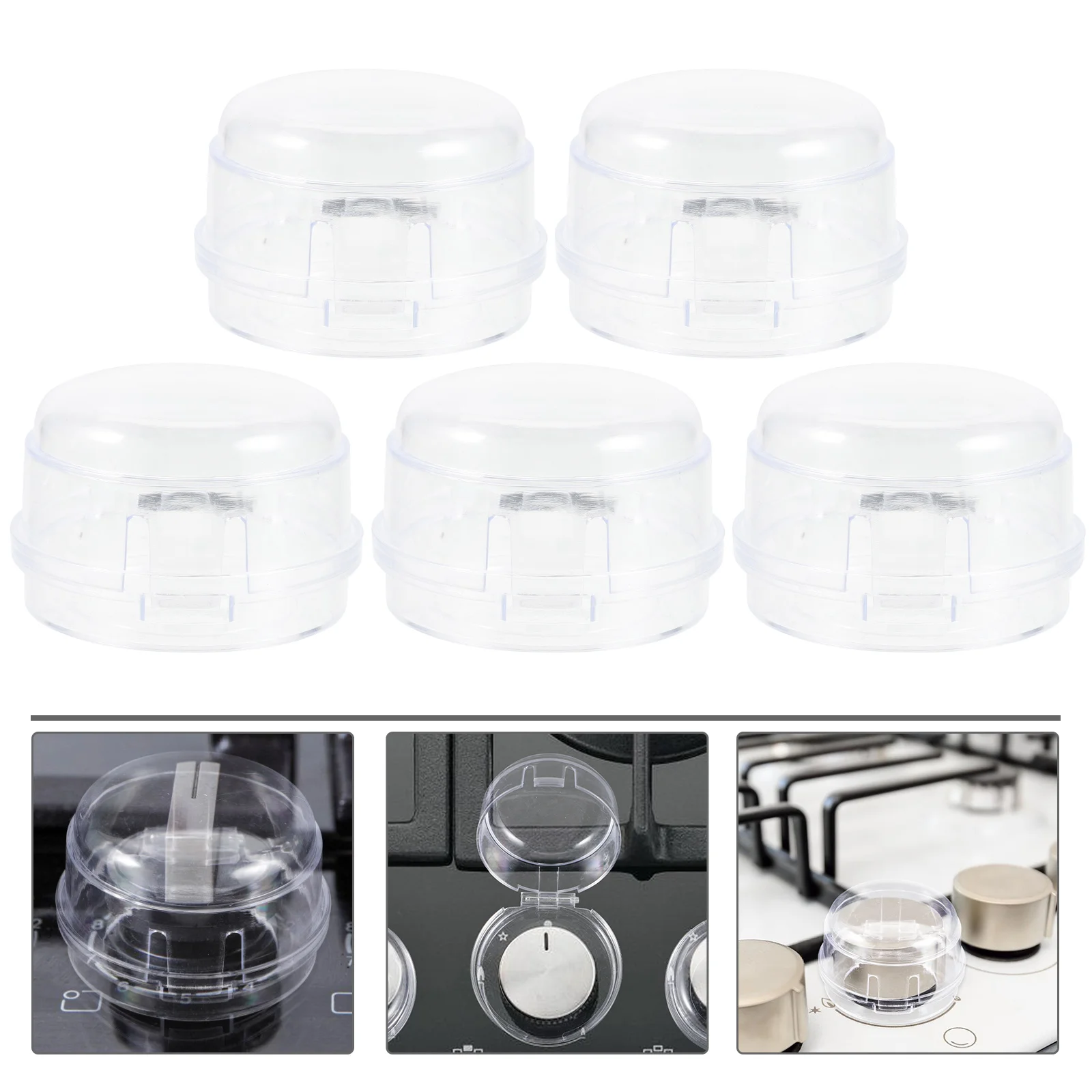 

5pcs Gas Stove Knob Covers Plastic Black Child Safety Kitchen Guard Heat Resistant Protective Caps for Hobs Ovens Prevent Kids