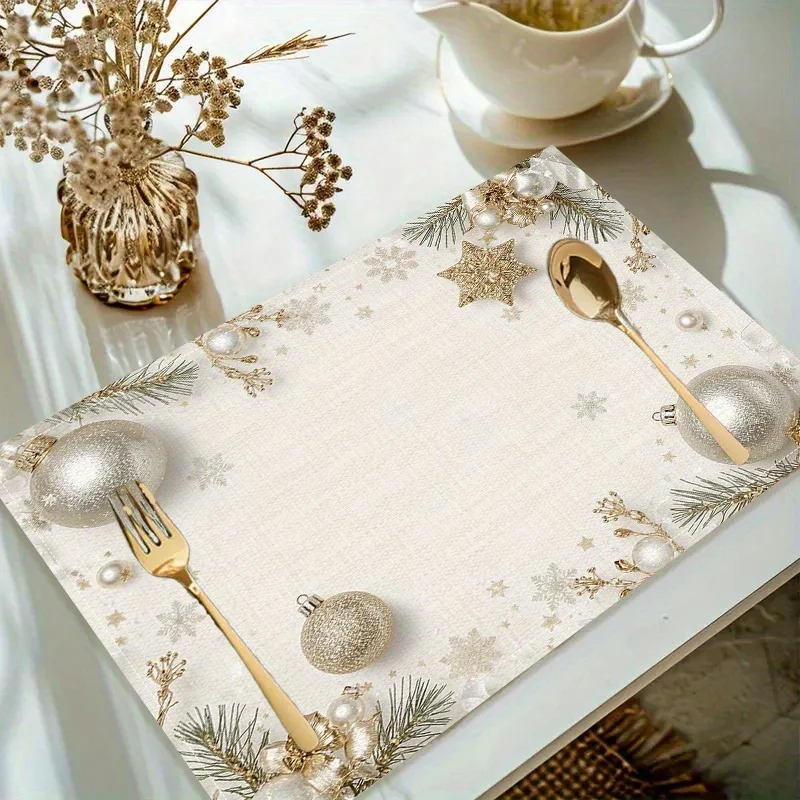 VIKAMA 4/6PC Weihnachten Mahlzeit Matte Silber Stern Runde Kugel Kiefer Zweig Perle Esstisch Restaurant Weihnachten Dekoration