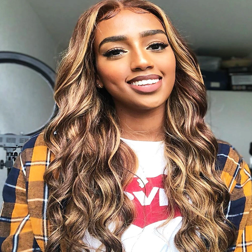 

250% Density Lace Front Wigs Human Hair Body Wave P4/27 Highlight 13x4 13x6 HD Lace Frontal Colored 30 36 Inch Human Hair Wigs