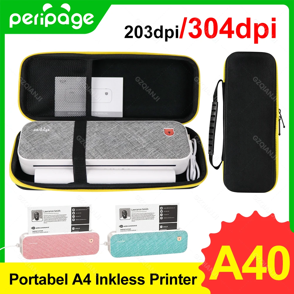 Peripage A40 with Case Thermal Printer Photo Notes World PDF Printing Maker 304dpi Travel Office School Home free App Device