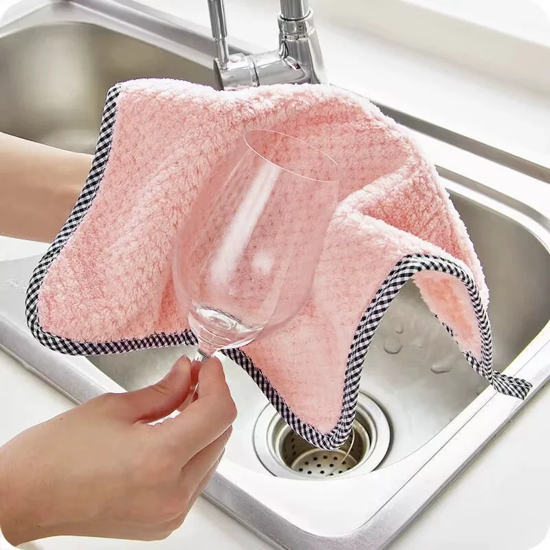 

1Pcs Kitchen Towels Hangable Cleaning Cloth for Tableware Dish Cloth Microfiber Absorbent Household Cleaning Towels