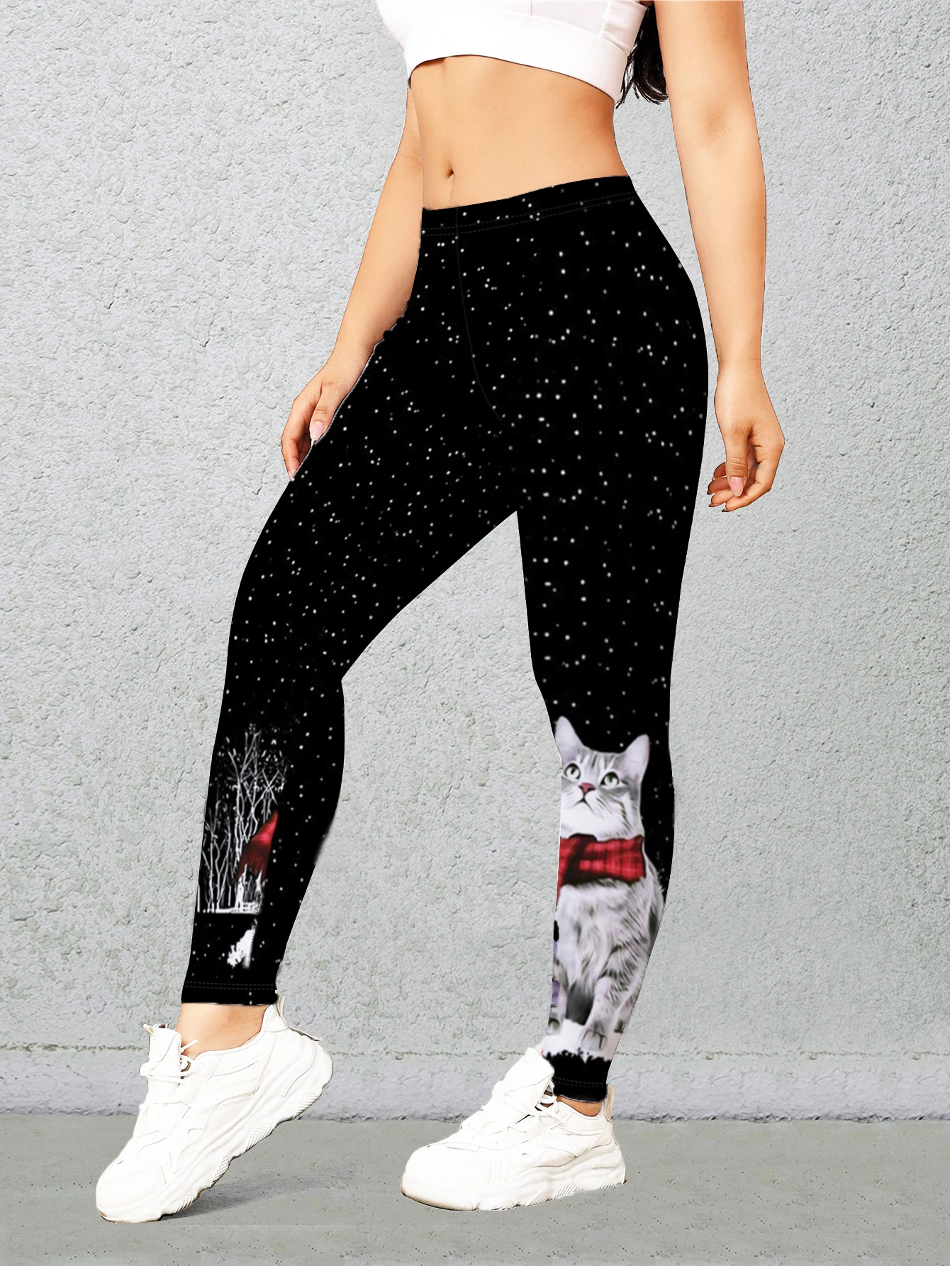 New Selling Digital Printed Nine-point Pants Christmas Kitten Leggings Fashion Hip Lift Tight Personality Pencil Pants Women