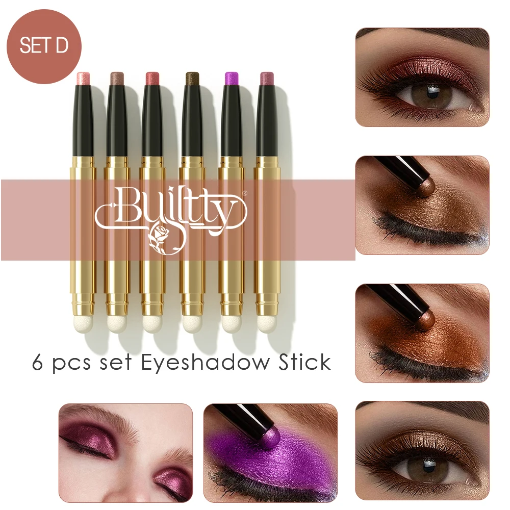 6 × مجموعة أعواد ظلال عيون لامعة وناعمة غير لامعة ومقاومة للماء #6