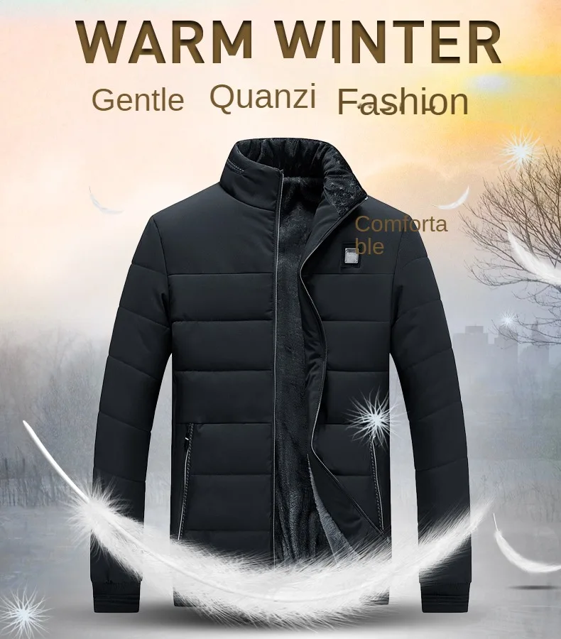 2024 Winter Stand Collar Cotton Jacket Casual Business Men's Lining Lamb Wool Comfortable Warm Middle-aged Men's Clothing