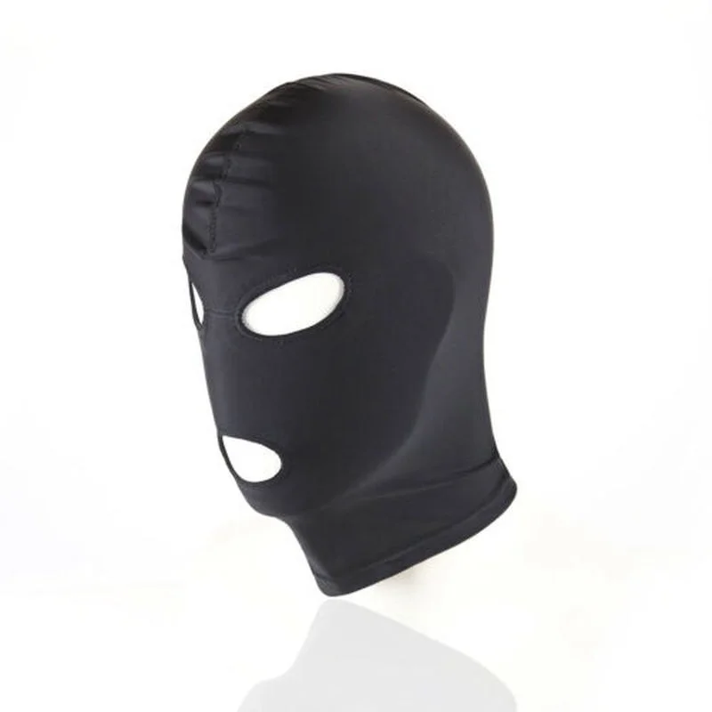 Spandex Full Head Restraint bocca aperta cappuccio maschera testa nero giochi per adulti maschera erotica cappuccio occhio Sexy BDSM copricapo schiavo Bondage