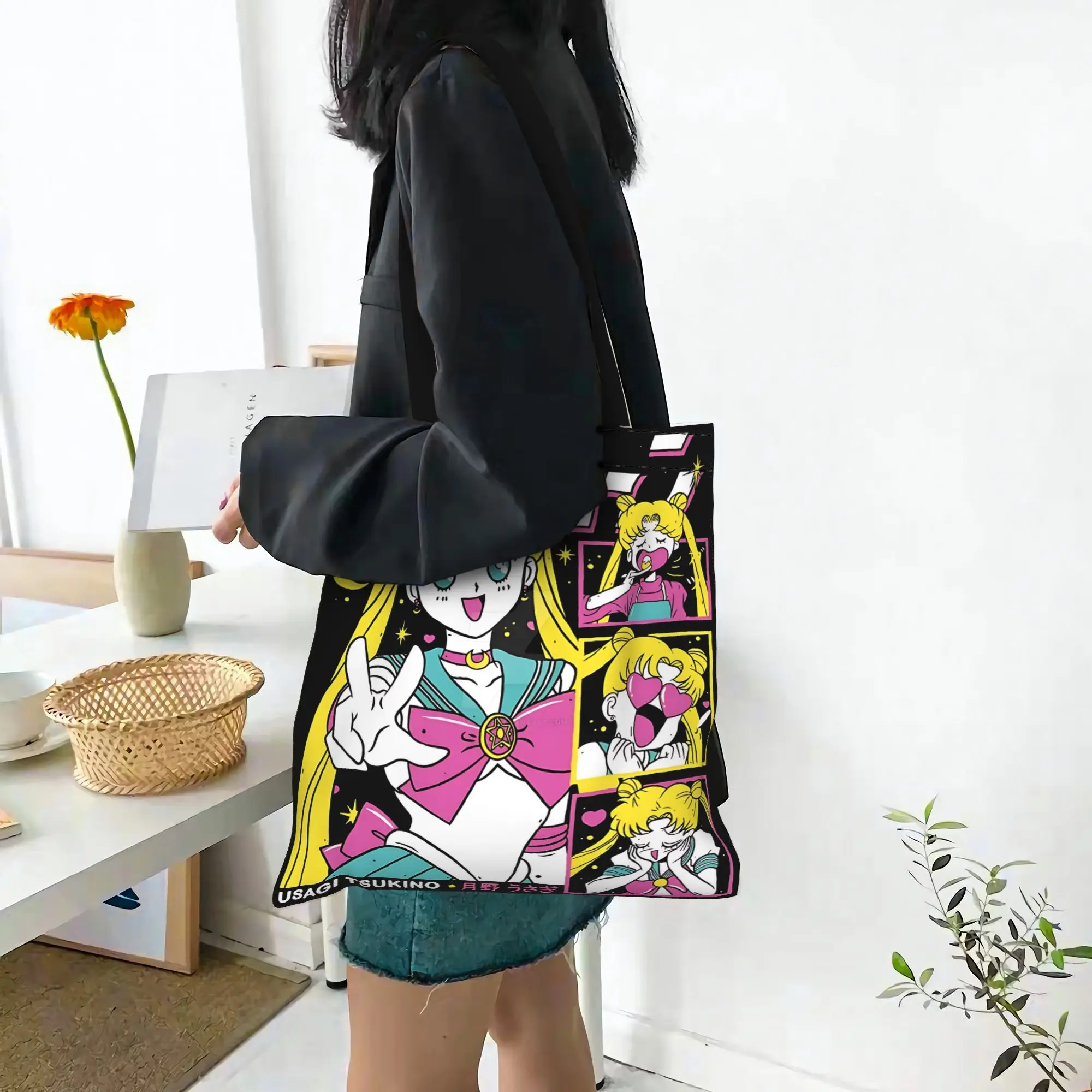 Customized Sailor Moon Women's Bag Campus Handbag Large Capacity  Canvas Tote Bag Foldable Chic Pattern
