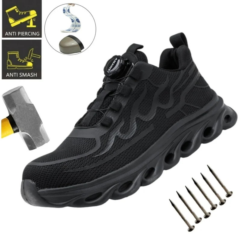 

Новая защитная обувь с вращающейся кнопкой, мужская рабочая обувь с защитой от ударов и проколов, модная мужская спортивная обувь, мужские защитные ботинки