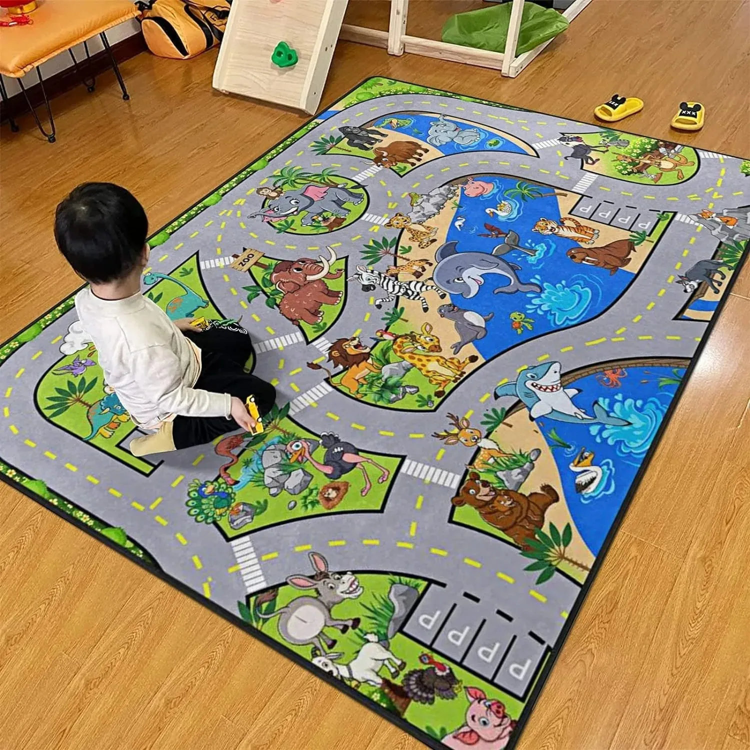 Cartoon Engineering Vehicle Kids Play Rug Non Slip Crawling Floor Mat for Toddler Bedroom Early Education Game Home Decor