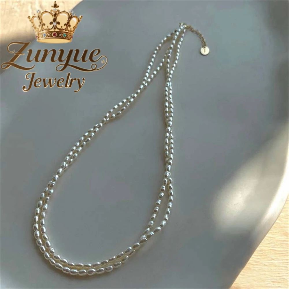 

Natural Freshwater Millet Grain Necklace, A Versatile And Niche Double-Layer Collarbone Chain Necklace For Women Fashion Jewelry