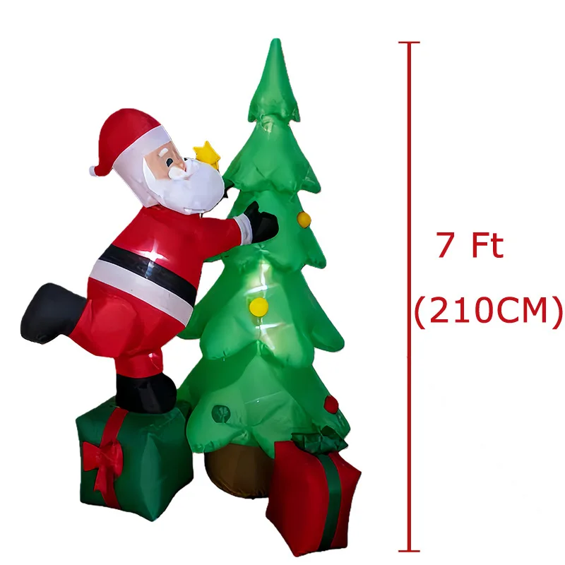 2.1M Christmas inflatable air mold outdoor garden ornament Santa stepped on the gift box to decorate the Christmas tree