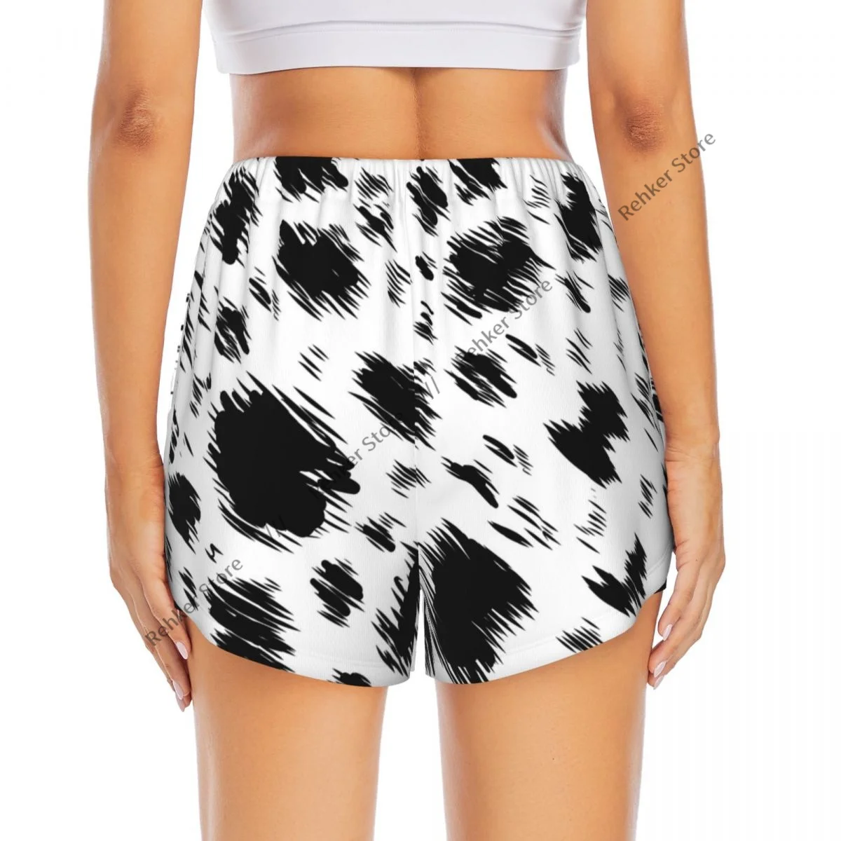 Calções esportivos femininos dálmata animal impressão correndo yoga fitness treinamento de badminton de secagem rápida com bolso