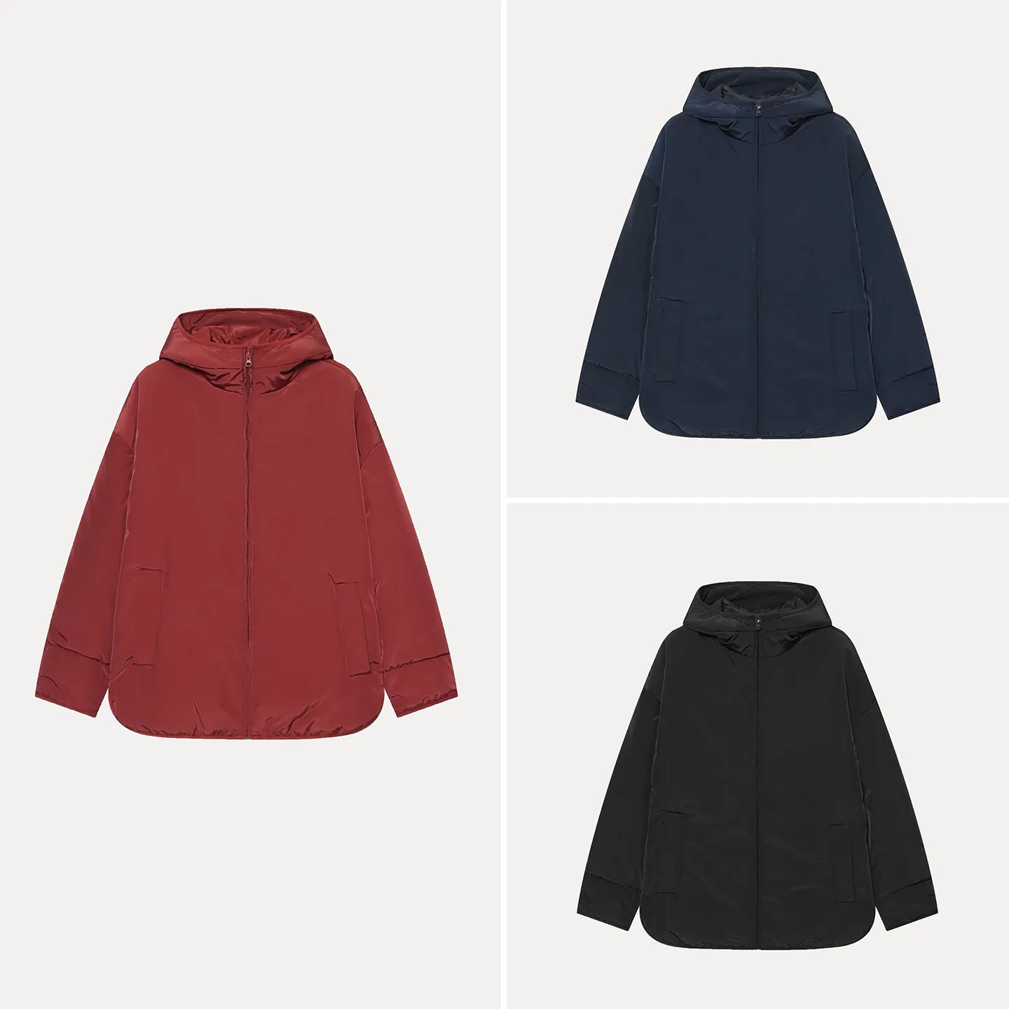 Fashionable Casual Multicolored Hooded Pocket Bread Coat Women's Autumn Outerwear Loose Fit Zipper Closure Long Sleeve Coat
