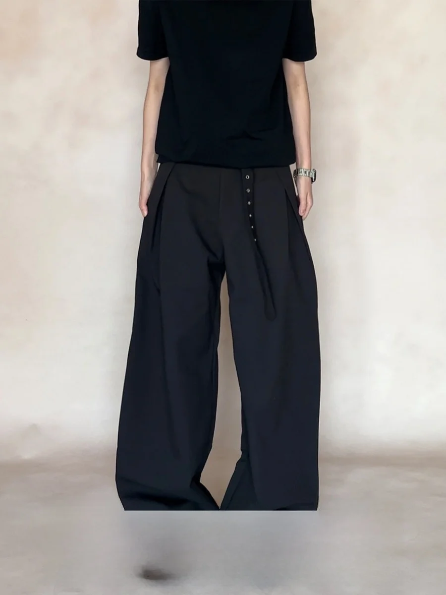 

Casual Tu Pleat Suit Pants Men Women Autumn Simple Wide Leg High Waist Long Straight Tube Pants for Couples Commute