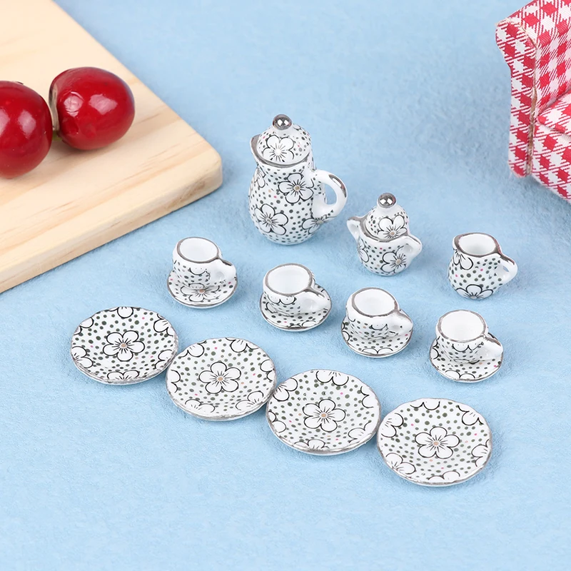1Set Puppenhaus Miniatur Porzellan Keramik Tee Tasse Set Puppe Haus Küche Teekanne Geschirr DIY Dekor Spielzeug Zubehör