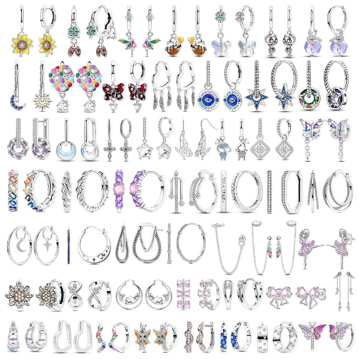 New S925 Sterling Silver Double stirrup eyes hot air balloon cat zircon Earrings for Women Luxury Jewelry Wedding Birthday Gift