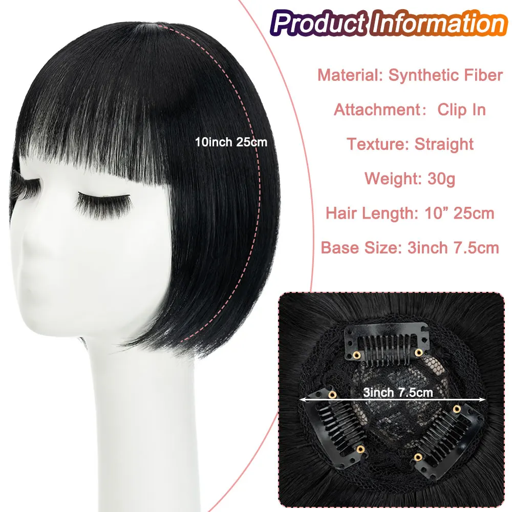 Snoilite Synthetic Hair Topper With Bangs Invisible 3D Hair Toupee Hairpieces Top Hair Closures 10\