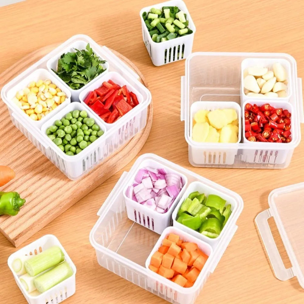 Caja de conservación de ajo de doble capa, contenedor de almacenamiento transparente de cuatro/seis rejillas para cebolla y jengibre, multifunción para el hogar