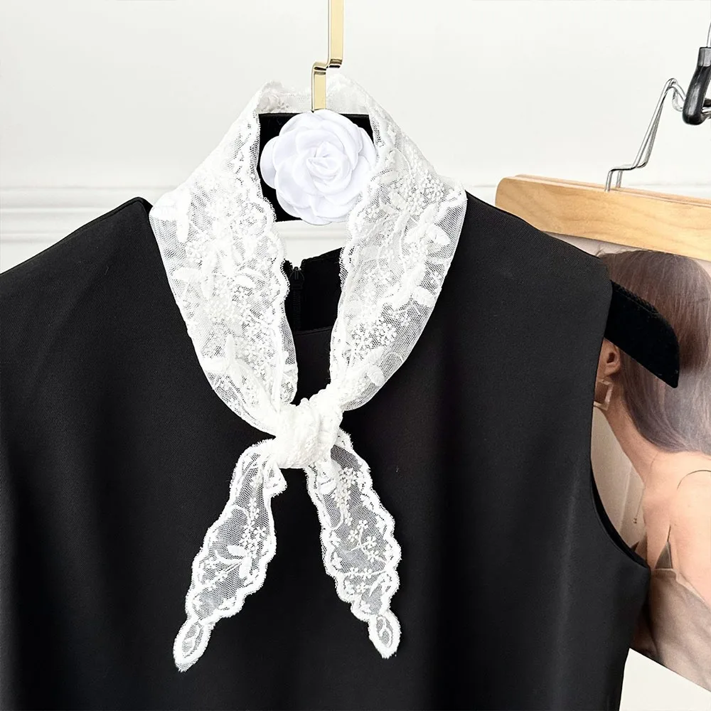 

Embroidered Lace Triangle Headscarf White Pastoral Style Hair Bandana Woven Floral Hollow-out Lace Half Skirt for Women Girls