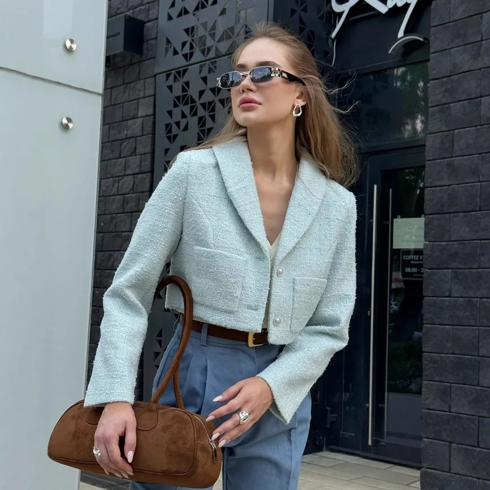 

2025 New Spring-Autumn Women's Suit - Long - Sleeve Short with Socialite - European - American French-Style Tweed