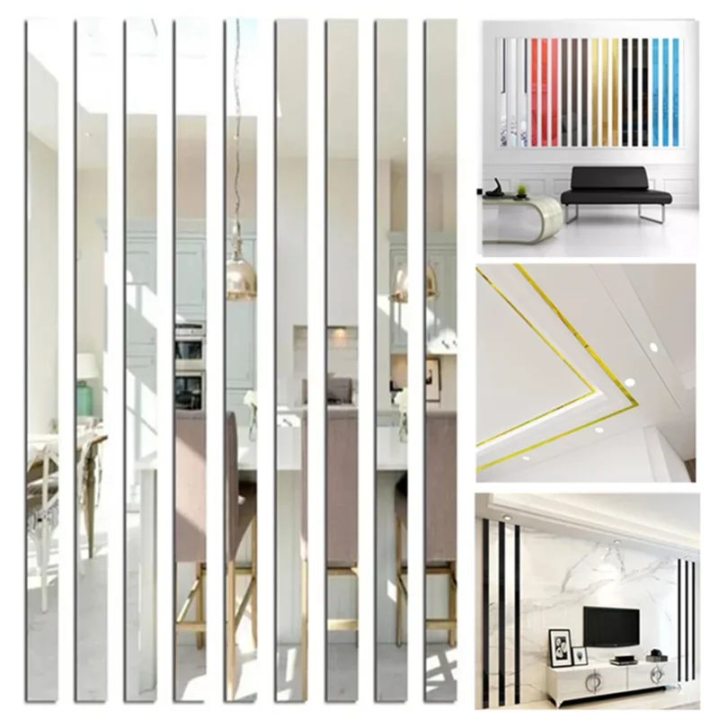 3M DIY Ceiling Edge Mirror Strip Self-adhesive Acrylic Art Wall Tile Stickers Decor 3D Wall Stickers Decoration TV Background