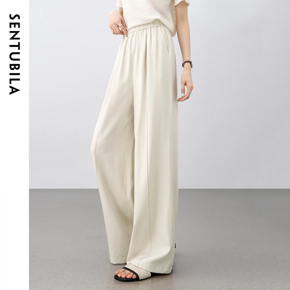 SENTUBILA Straight Linen Blend Women Pant 2025 Casual High-waist Solid Comfort Full-length Trousers Female Clothes 152K80122