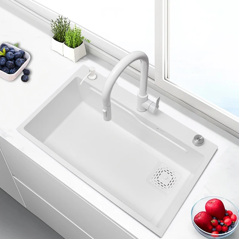 304 stainless steel thickened nano white vegetable washing basin sink, kitchen sink, large single slot, side hole, small sink