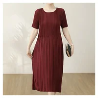 Vestido doblado para Mujer en primavera y verano 2025, nueva camisa De manga corta con cuello redondo, Vestidos De Mujer, ropa para Mujer