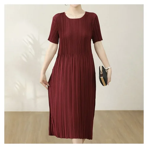 Imagen 1 del producto Vestido doblado para Mujer en primavera y verano 2025, nueva camisa De manga corta con cuello redondo, Vestidos De Mujer, ropa para Mujer