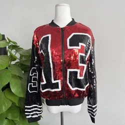 Greek Fashion Lady Streetwear Sequins Zip Up Long Sleeve Sleeved Sorority Jackets
