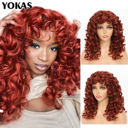 Lang synthetisch haar Afro krullende pruiken met pony voor zwarte vrouwen Afrikaanse losse synthetische Ombre cosplay pruik krullende pruiken