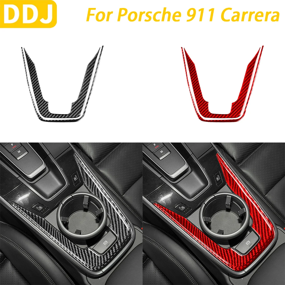 

For Porsche 911 992 Carrera 2019-2024 Carbon Fiber Electronic Handbrake Water Cup Holder Cover Car Interior Accessories Sticker