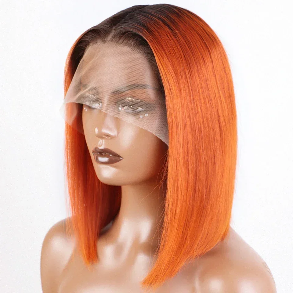 Short Bob Lace Front Wigs Ombre Orange Brazilian Human Hair Wigs Bob Lace Wigs For Women Ombre Blonde Straight Lace Closure Wig