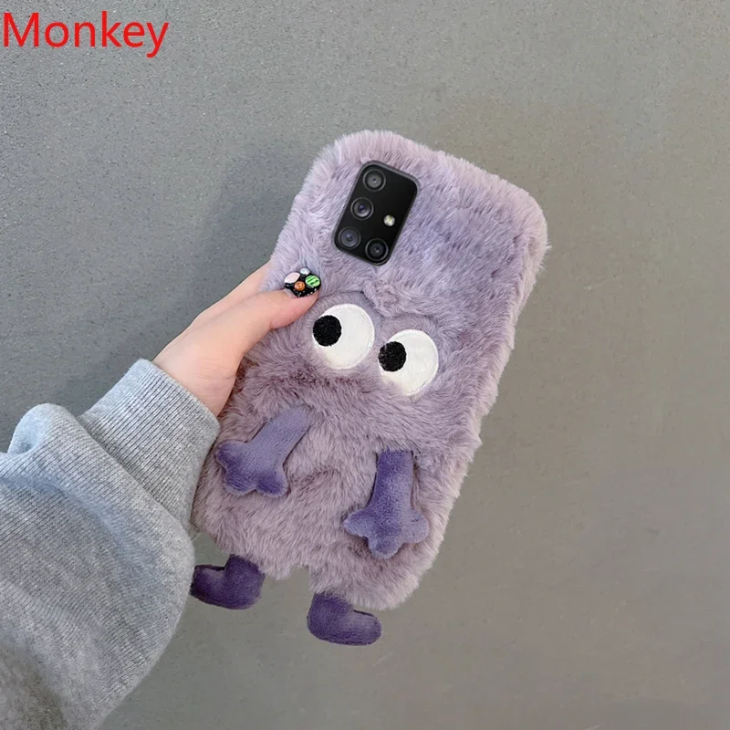 Korean Cute Cartoon Fuzzy Plush Phone Shockroof Case For Samsung Galaxy S24 S23 Ultra A05 A15 A25 A35 A55 A04S A14 A34 A54 Cover