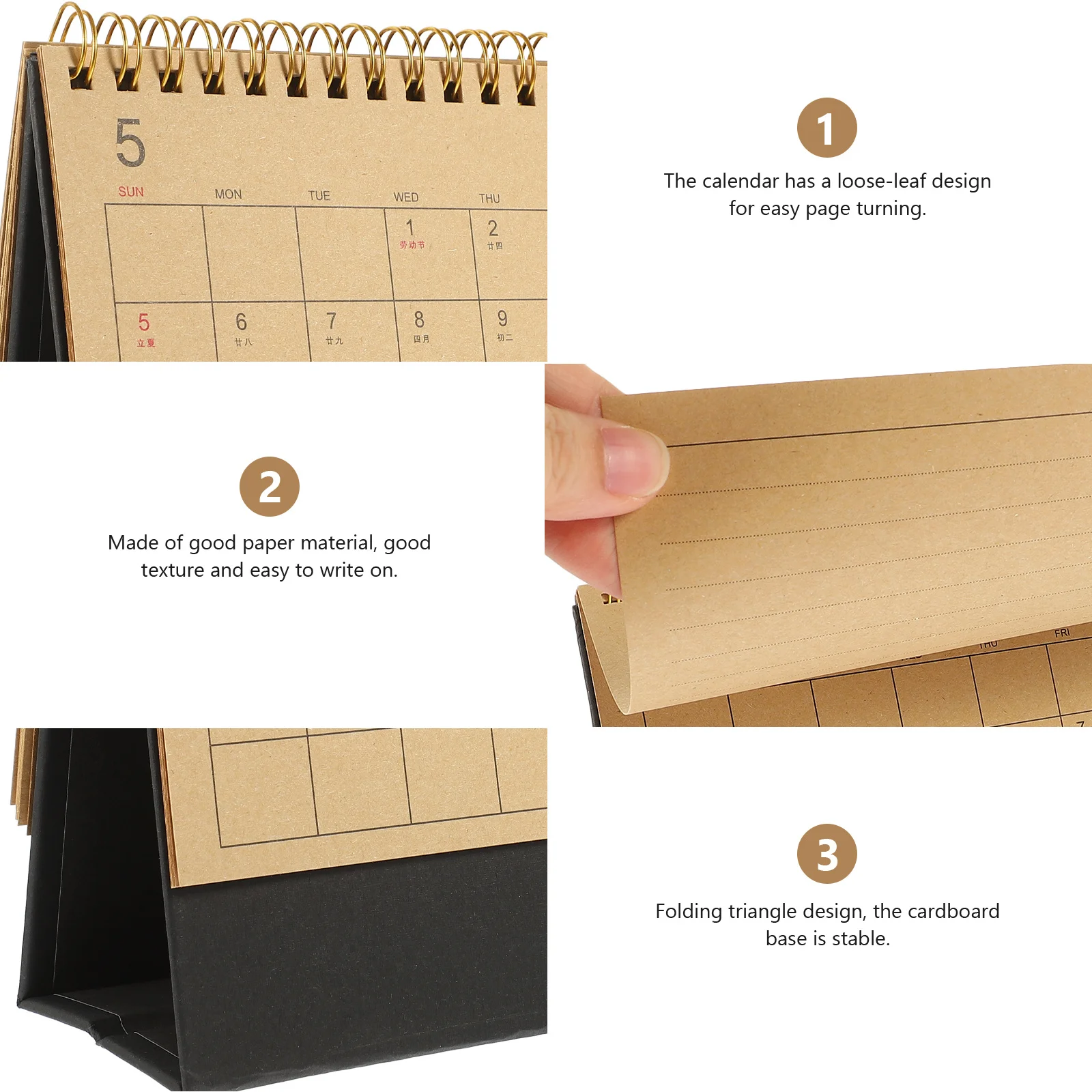 

2024 Desktop Calendar Exquisite Retro Design Delicate Standing Tabletop Organizer Practical Notebook Monthly Plan