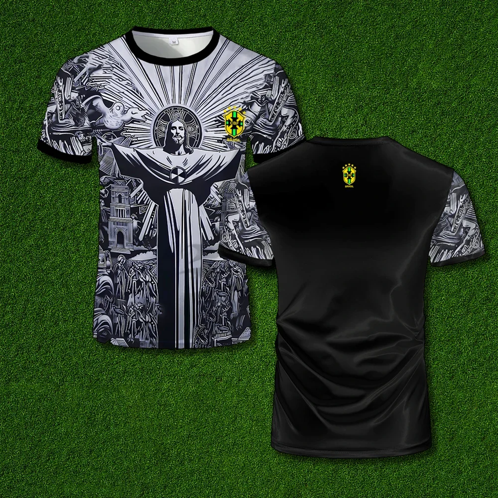 

2024 New Brazil Special Edition Jesus Football Jersey Arrival Black Gray For Adults Kids T-shirt Summer Soccer Training Clothing