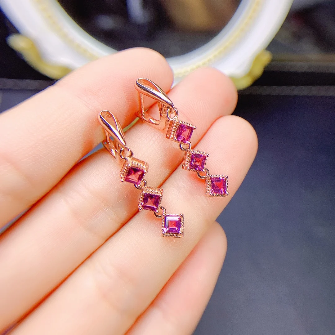 Women's Sterling Silver 925 Earrings Natural Magnesium Aluminum Garnet Wedding Boutique Free Shipping Sterling Certified Jewelry