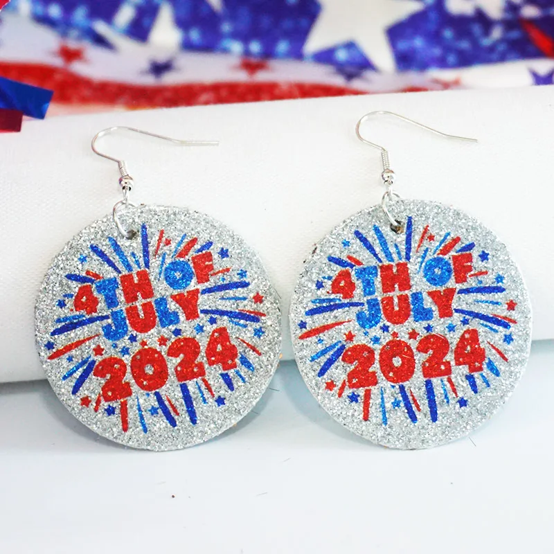 New Independence Day Shining Earrings Fireworks Celebrating Droplet Shaped Tie Dyed US Flag Color Patriotic Earrings Decoration