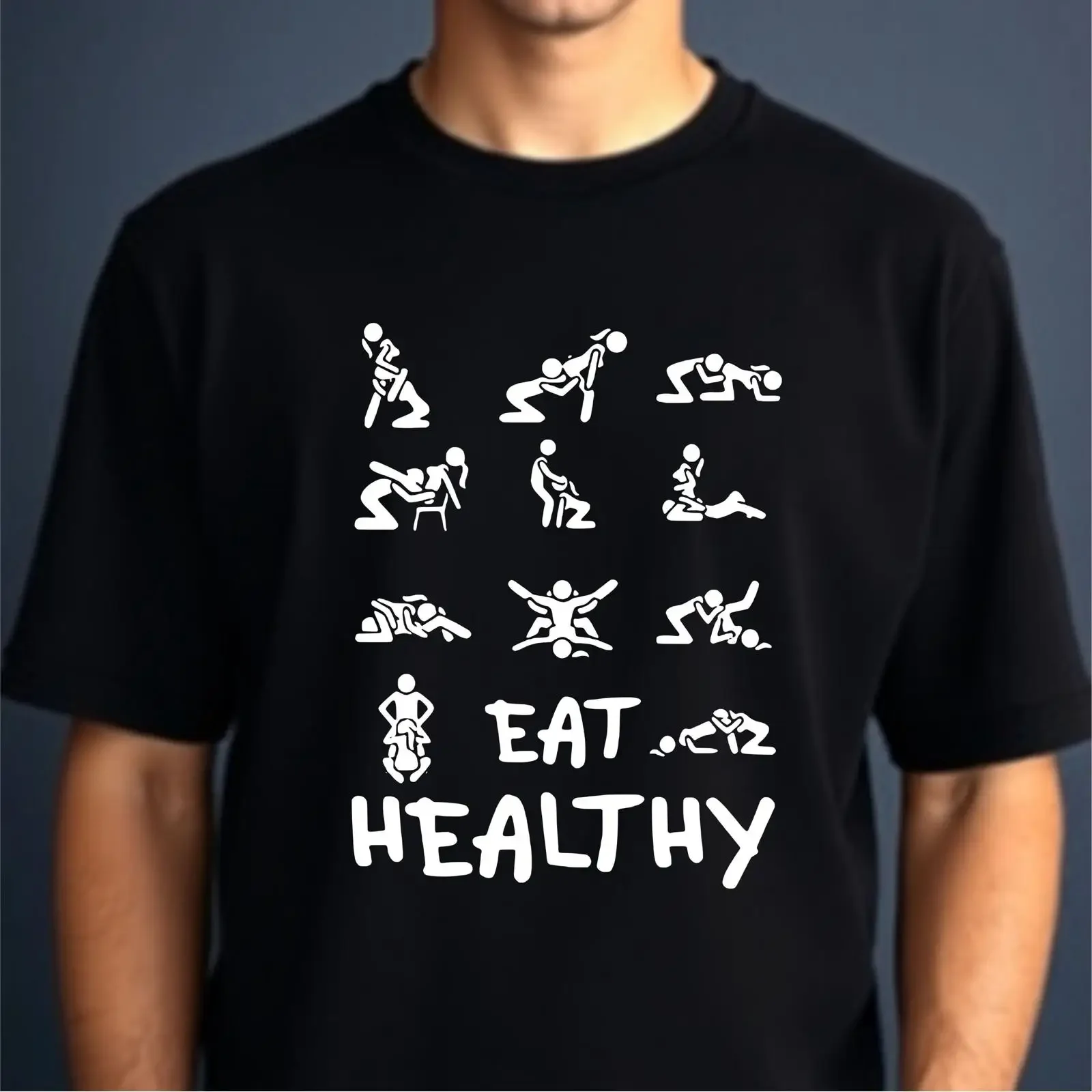 Funny Eat Healthy T Shirt Adult Humor 100 Cotton vintage Washed Top For Everyday Wear Breathable Versatile homme Soft fashion