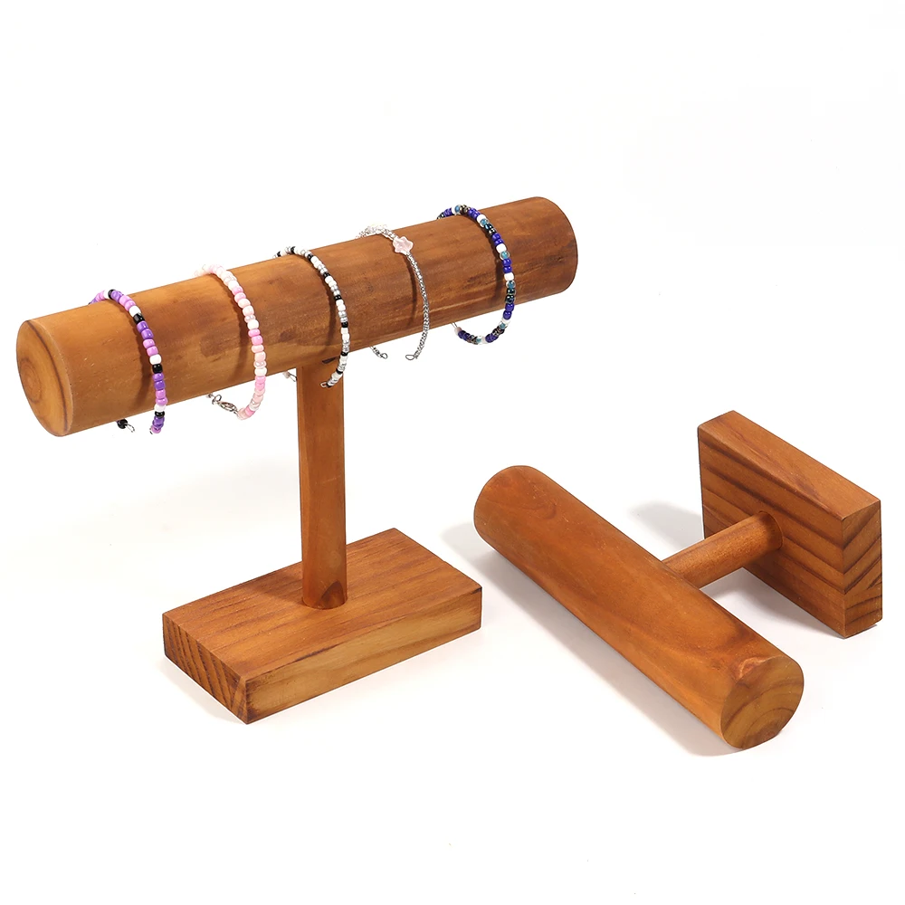 Soporte de exhibición de accesorios de joyería de madera de pino, pulsera, collar, banda para el cabello, estante de exhibición de almacenamiento de joyería con suministro de Base de madera