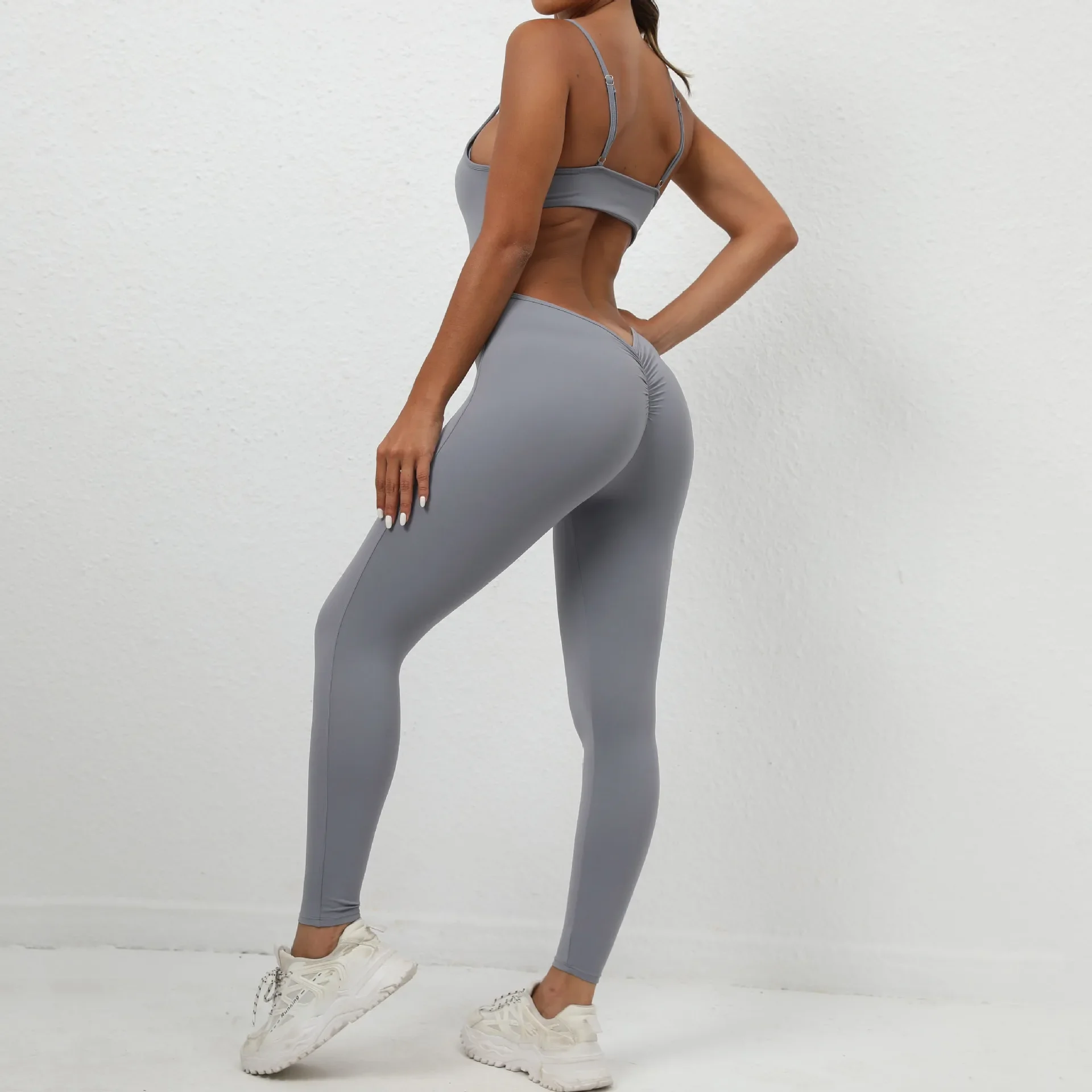 Seamless Yoga Jumpsuits Sports Fitness Wrinkle Hip-Lifting One-Piece Dance Yoga Pants Workout Clothes Gym Leggings Set for Women