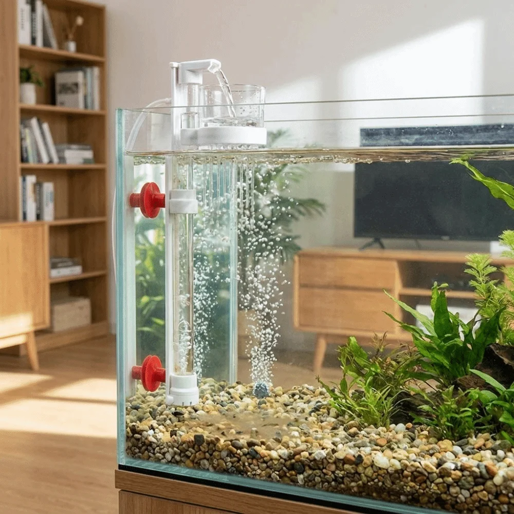 Detachable Aquarium Water Changer Efficient Powerful Suction Fish Waste Collector Reverse Air Lift Aquarium Bottom Poop Cleaner