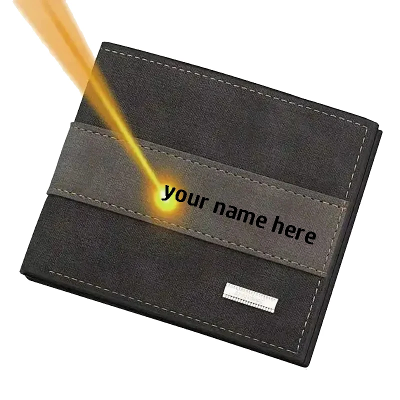 

Personalized Men's Short Wallet Custom Engraved Name Minimalist PU Leather Multi-functional Card Holder with Coin Pocket Christm