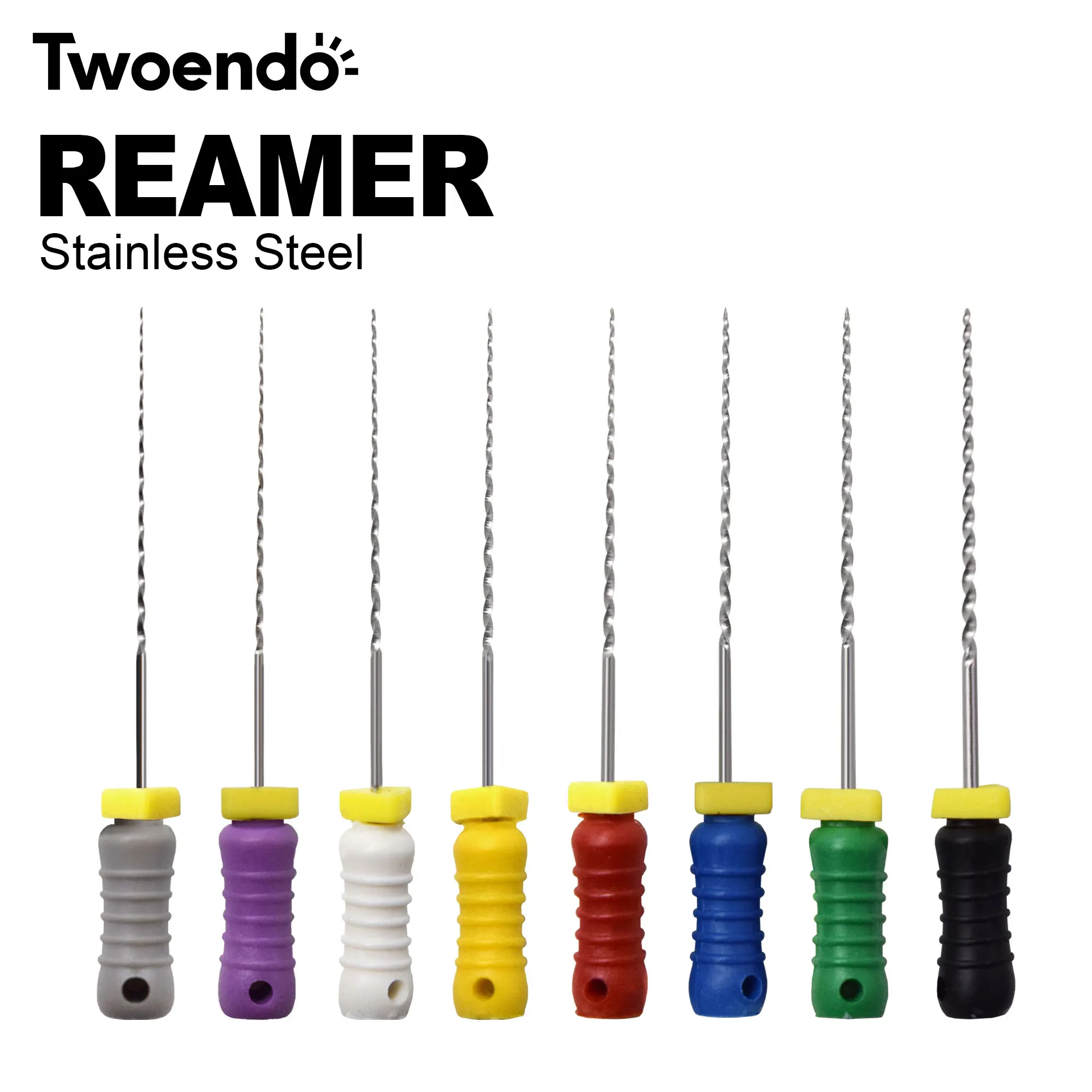 Twoendo Dental 25mm 15-40 Endodontic Stainless Steel Reamers Hand Use Endo Files Optional Sizes Used for Root Cleaning 10 Boxes