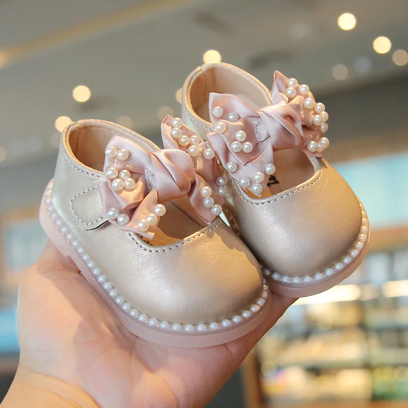 Princess Girls Big Bow Shoes Baby Walking Leather Soft Sole Cute Low Heel Flower Wedding Party Dress Shoes for Kids Toddler