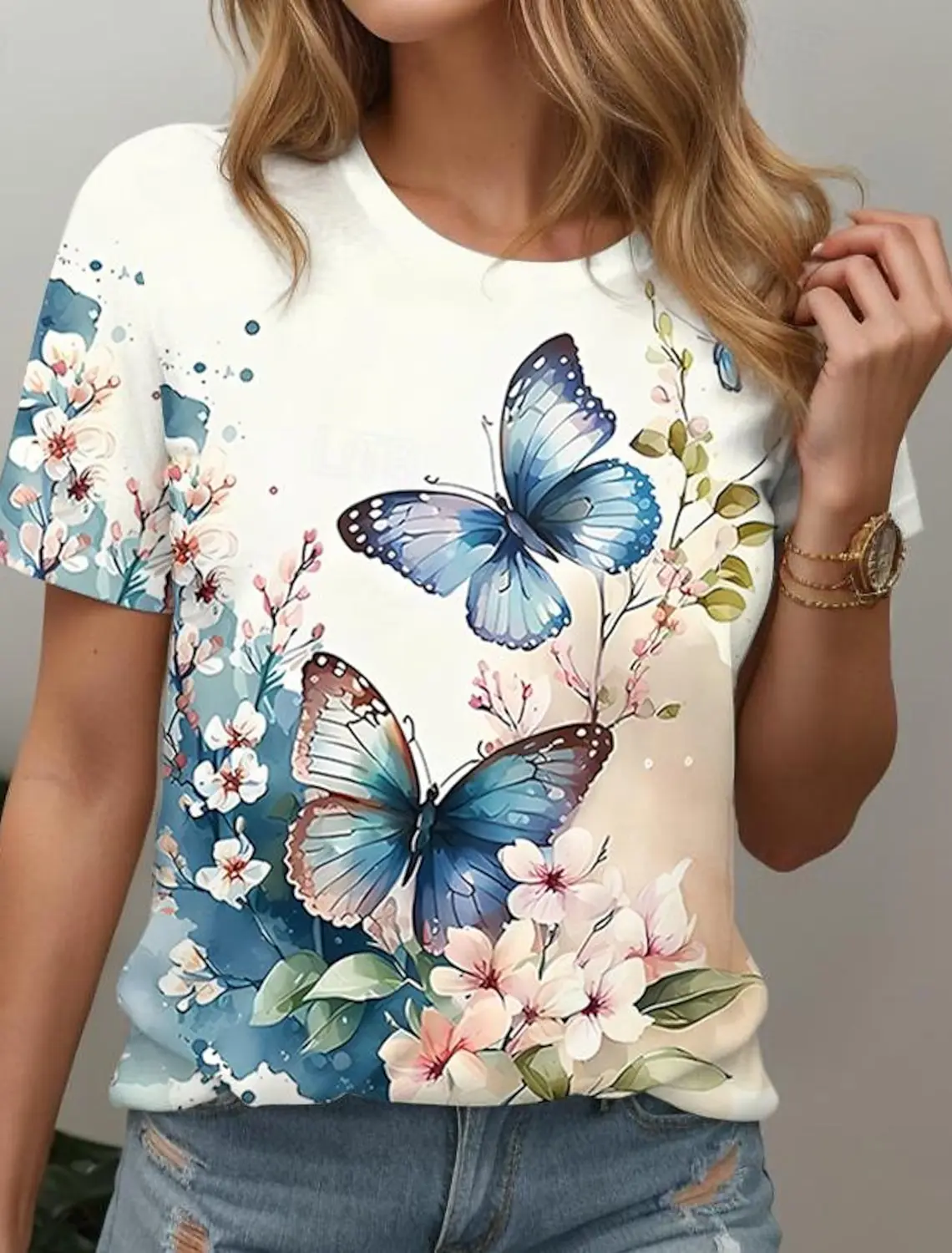 

3D Print Butterfly Graphics t shirt Women's T shirt Animal Weekend Short Sleeve Tee Fashion Round Neck Tops Summer