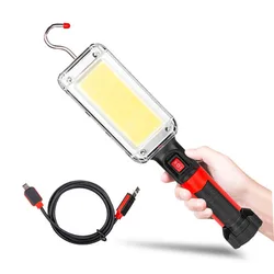 COB Work Light Portable LED Flashlight Waterproof Adjustable Magnet Hook Clip Camping Lantern (18650 Batteries Not included)